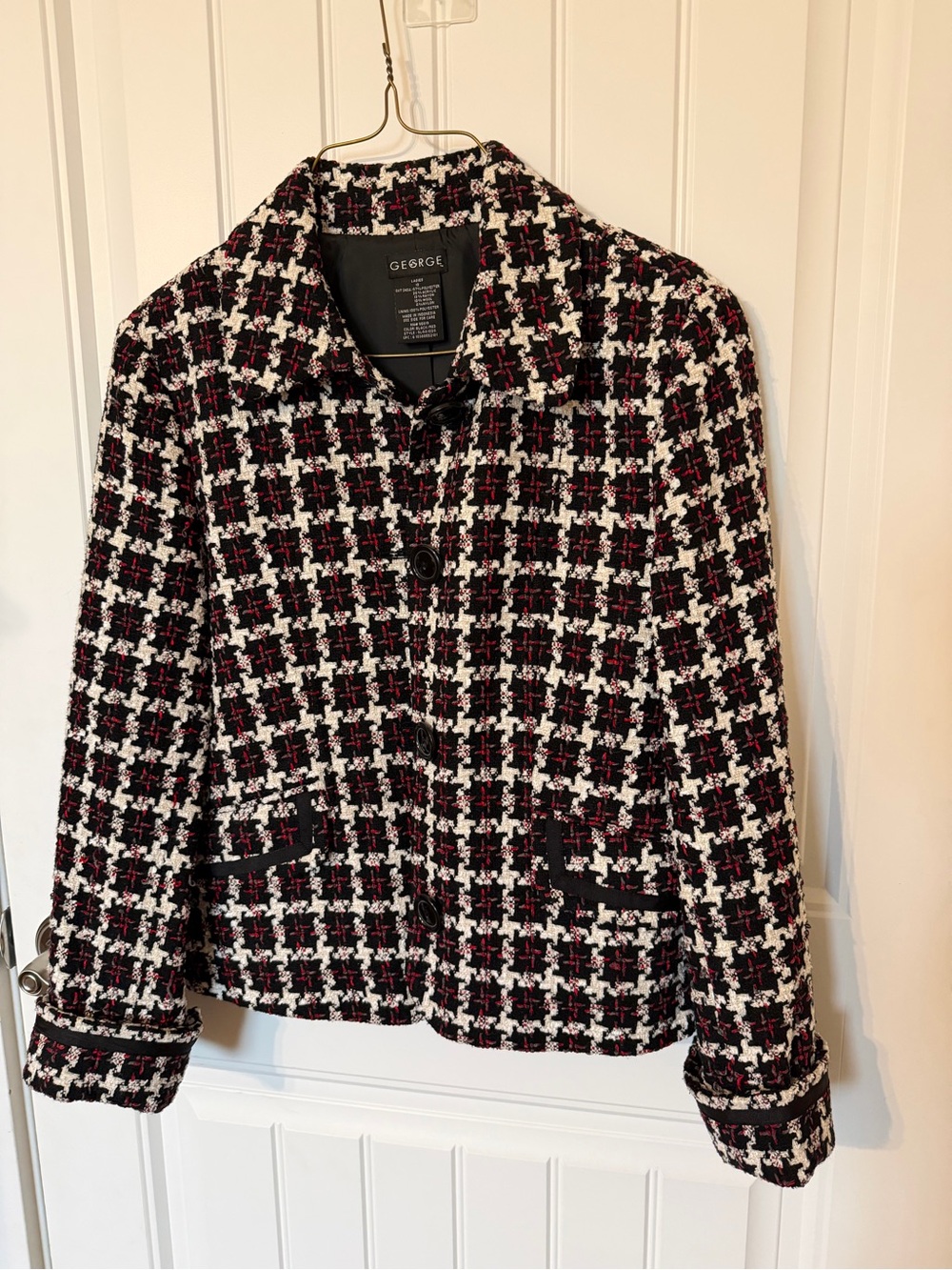 George Black, White and Red Tweed Houndstooth Blazer